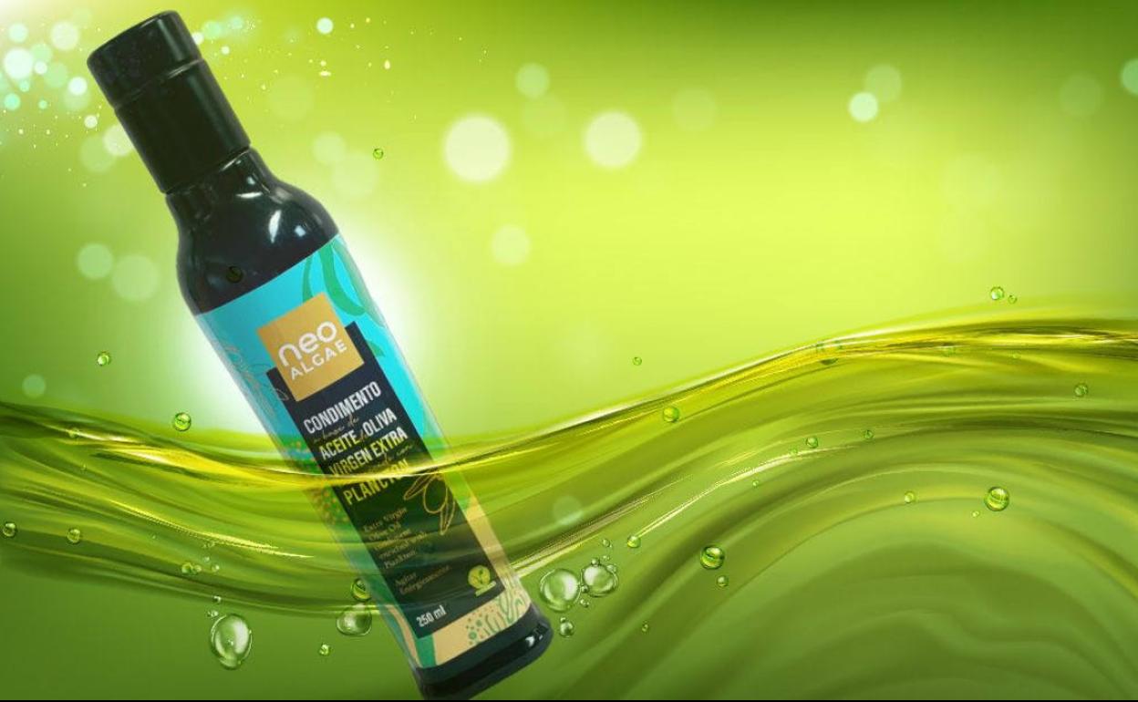 Imagen promocional del aceite de oliva condimentado con plancton de Neoalgae 