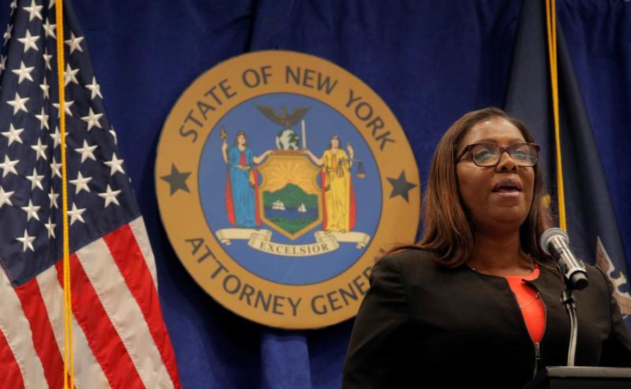 La fiscal general de Nueva York Letitia James, durante su comparecencia.