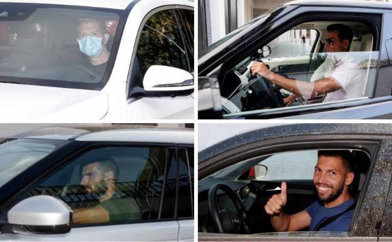 Rolón, Luis Hernández, Lombán y Pacheco, algunos de los afectados por los despidos, hace unas semanas en la vuelta a La Rosaleda tras las vacaciones.