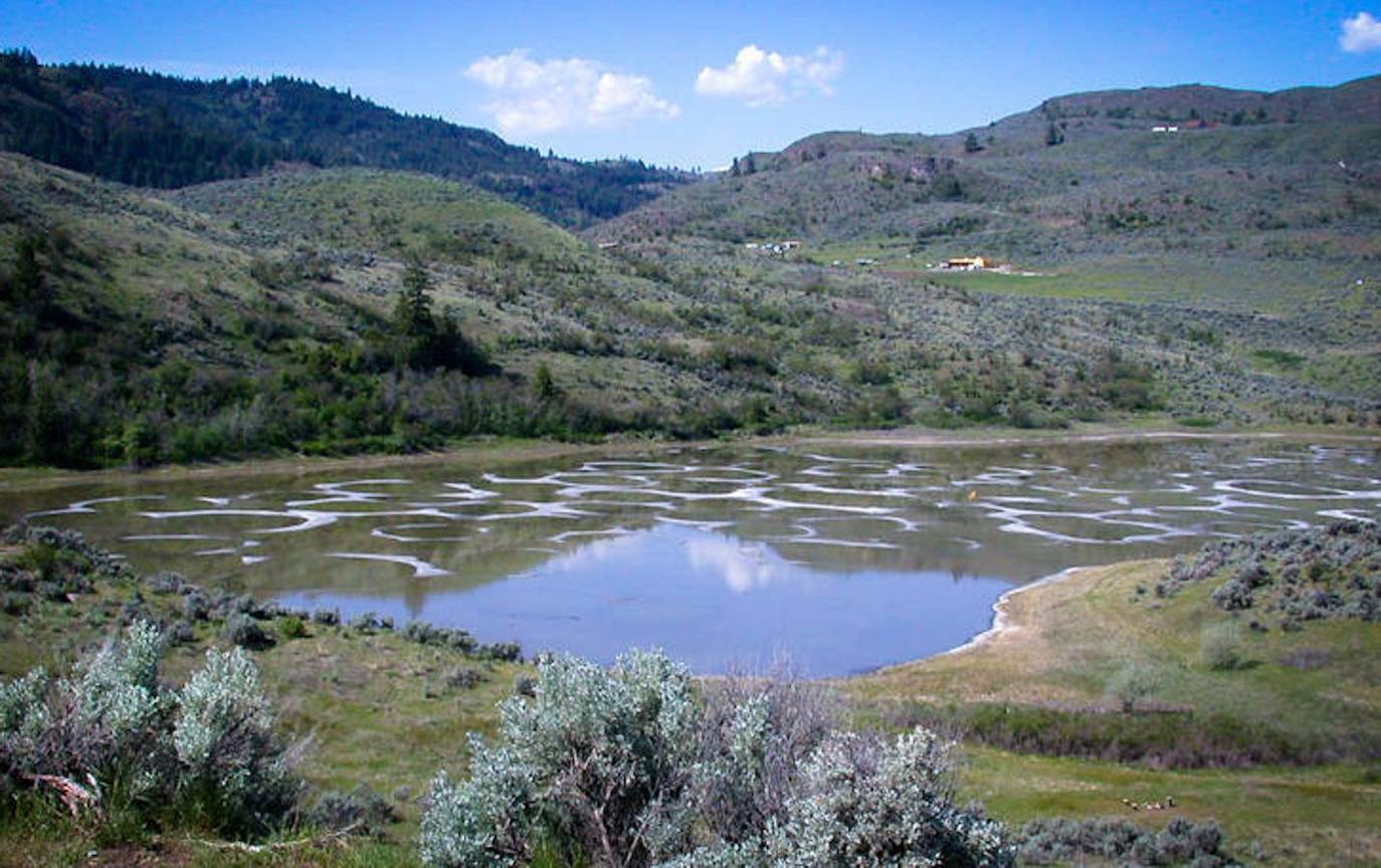 Spotted Lake (Canadá) | Antiguamente era considerado como un lugar con propiedades terapéuticas. Ahora se conoce que sus formas geométricas se deben a las 365 pozas de su interior y que cambian de color gracias a su riqueza mineral.