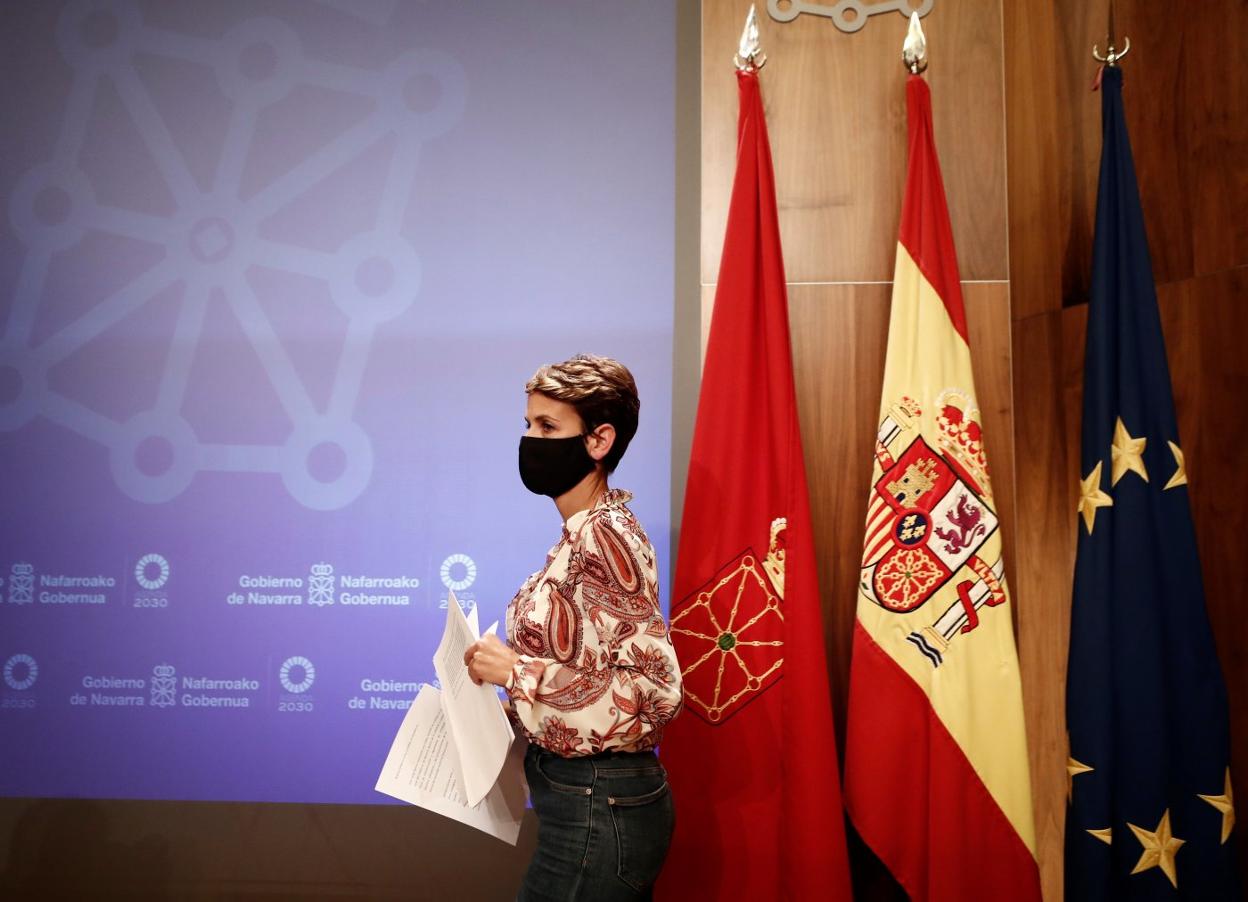 La presidenta de Navarra, María Chivite, antes de anunciar las medidas. 