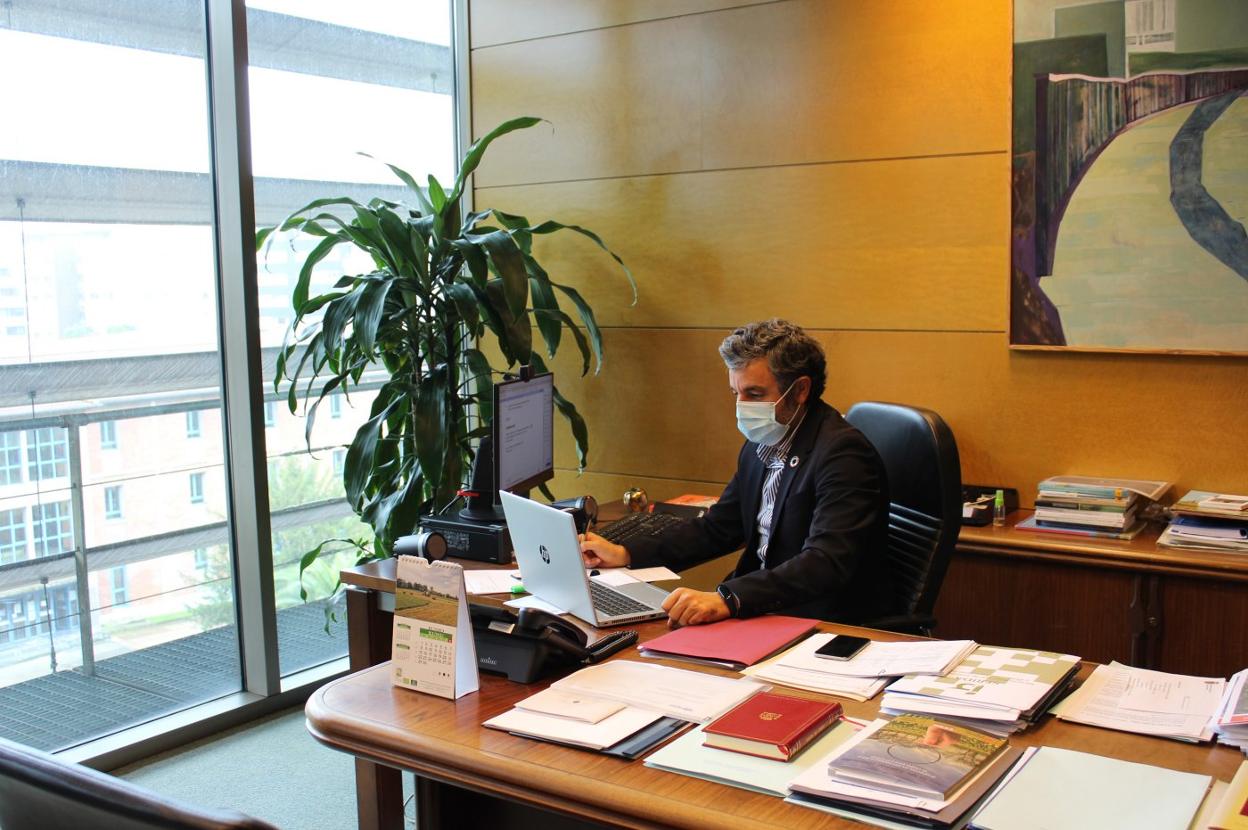 Alejandro Calvo, durante la reunión telemática con el ministerio y las comunidades autónomas. 