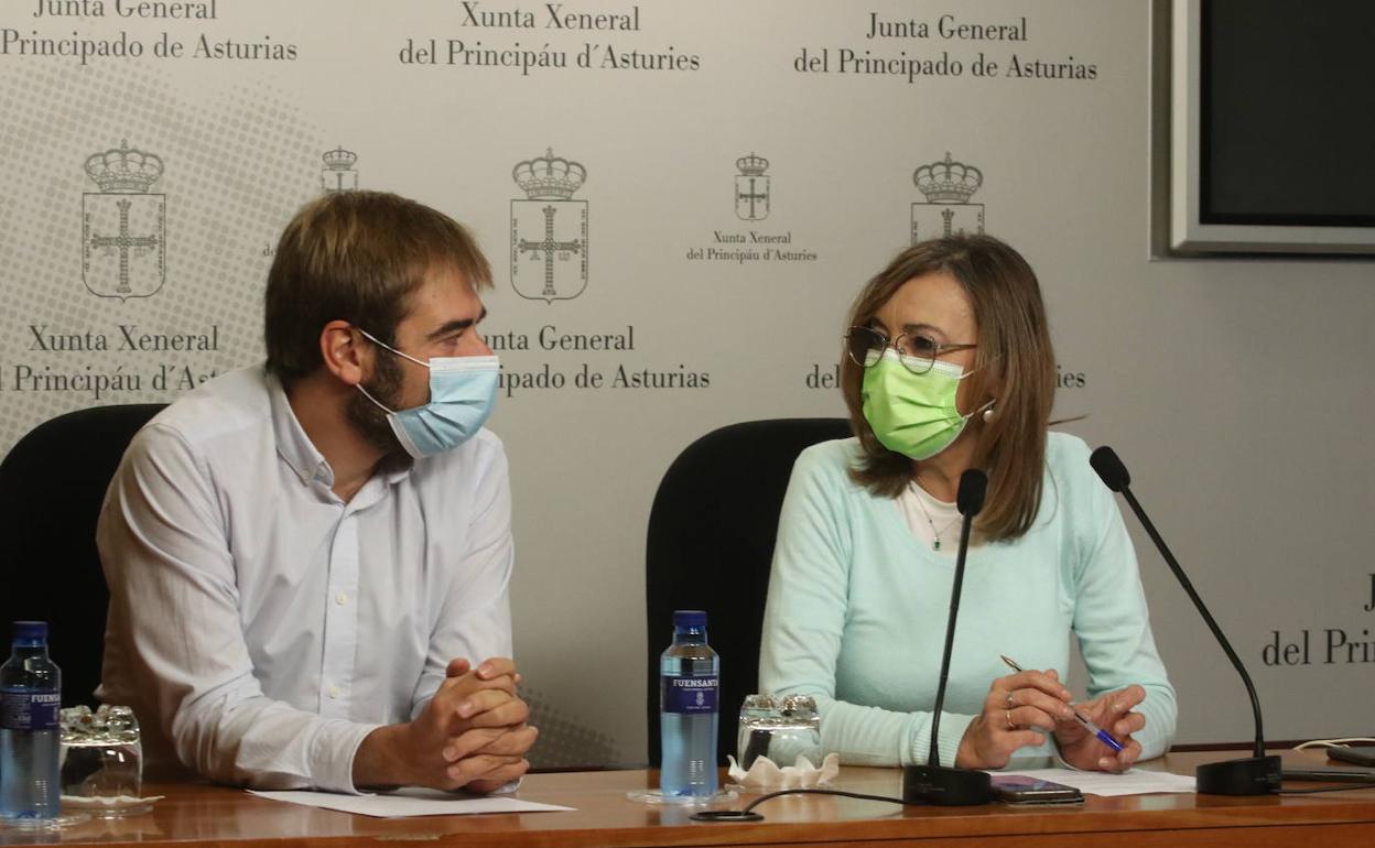 La portavoz del grupo parlamentario de IU, Ángela Vallina, y el de Podemos, Daniel Ripa
