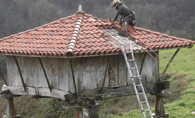 Operativo para desmontar «pieza a pieza» el hórreo del campo de La Garita.