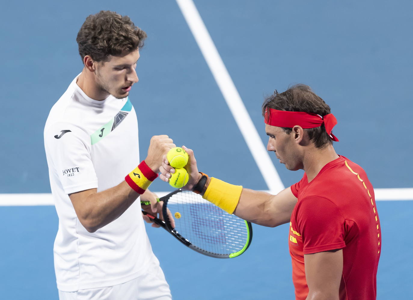 El asturiano Pablo Carreño y Rafael Nadal, en un partido de dobles