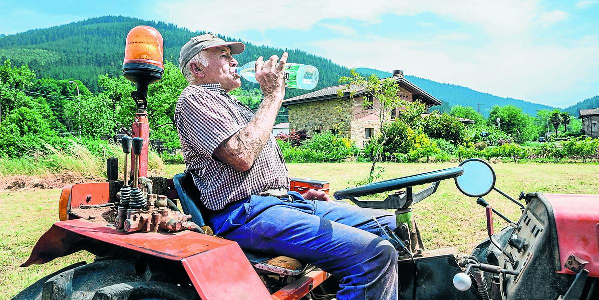 Un veterano trabajador del campo se toma un respiro. 