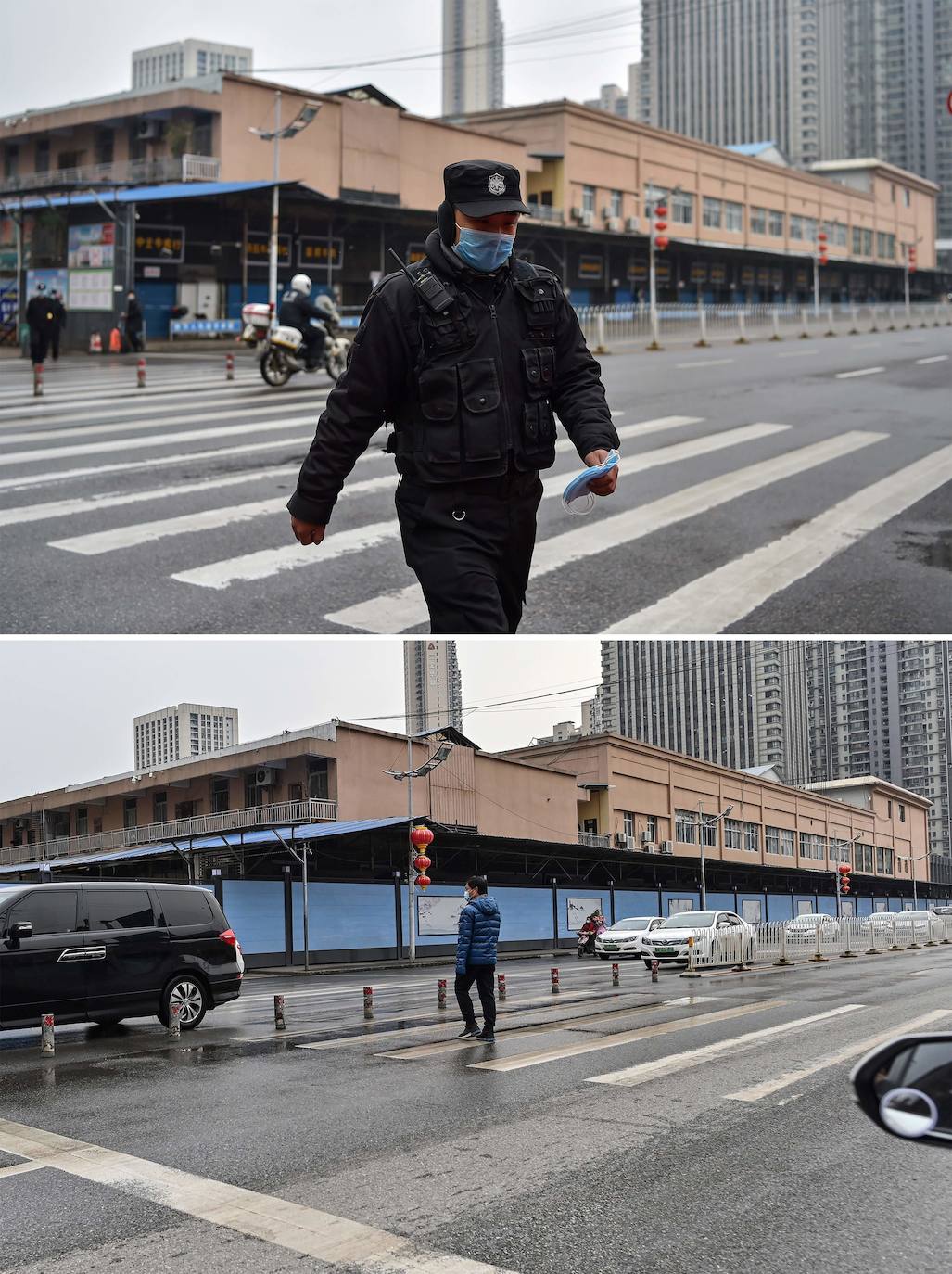 La pasada semana se cumplió un año desde el inicio de un bloqueo de 76 días en Wuhan. La lucha frente al coronavirus aún no ha finalizado, aunque el epicentro de la pandemia parece estar recobrando el pulso. En esta comparativa podemos ver cómo ha afectado la covid-19 a la ciudad. En las imágenes de arriba, Wuhan en enero de 2021 y abajo, Wuhan en enero de 2020. 