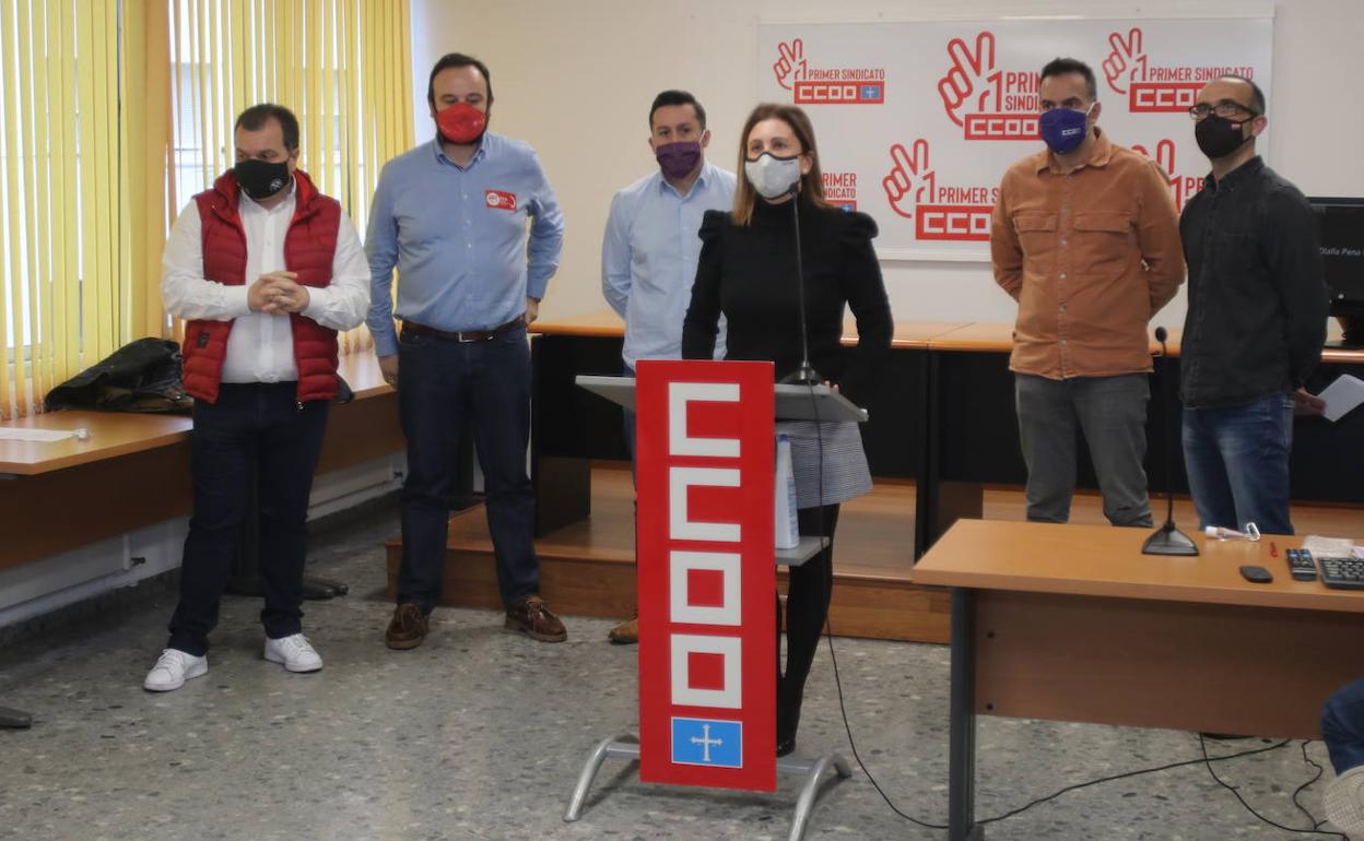 Representantes sindicales durante la presentación de las protestas, este martes.