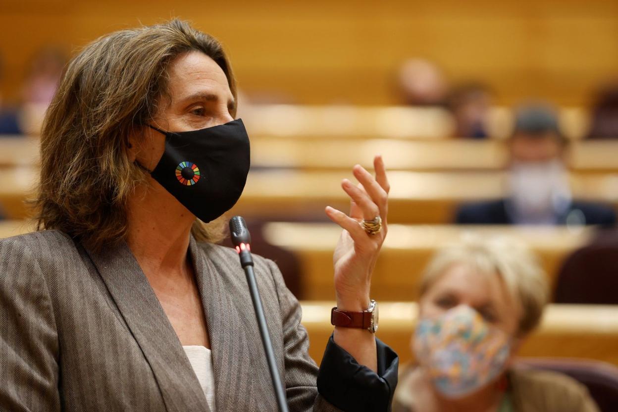 La ministra Teresa Ribera, durante su intervención en el Senado. 