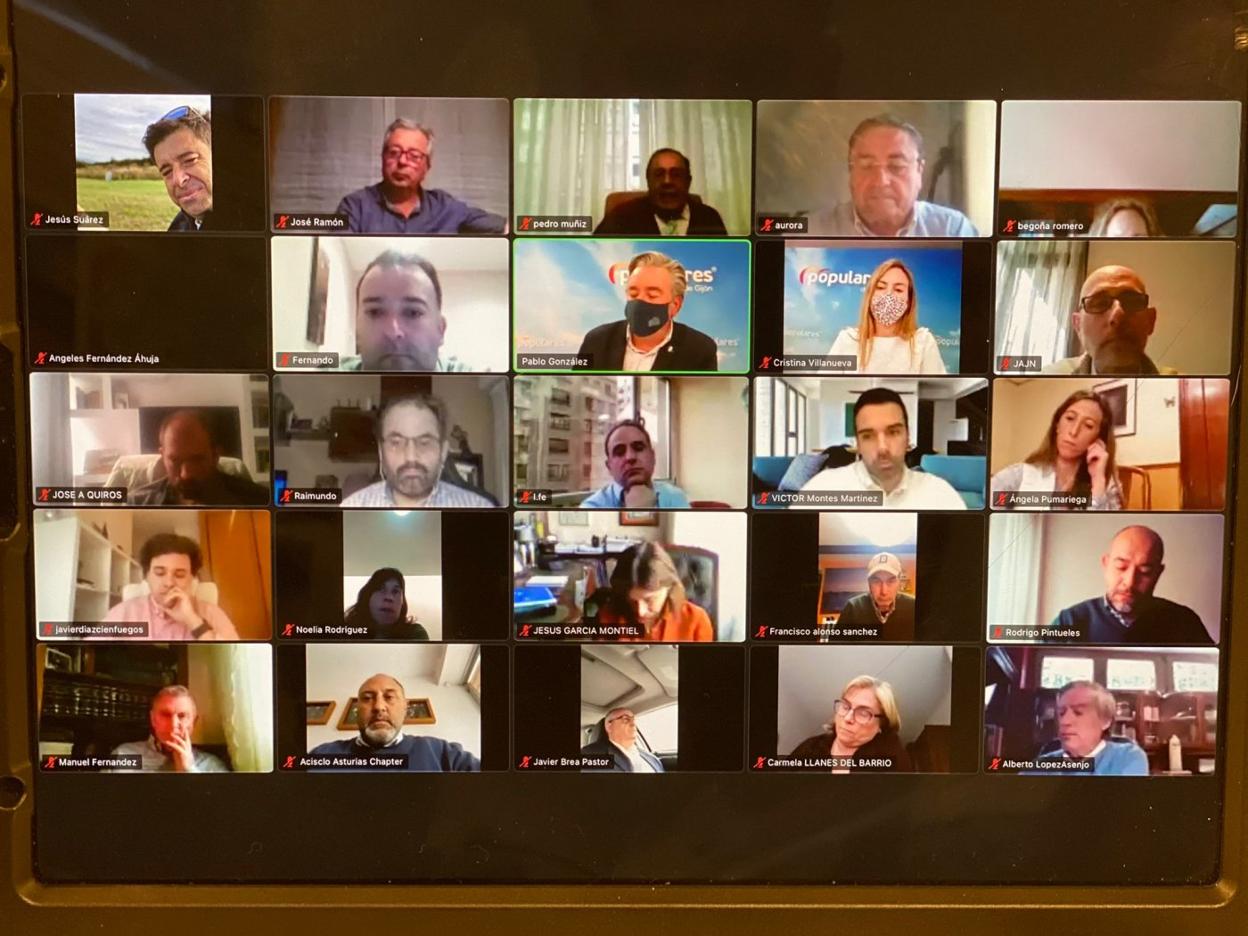 Algunos de los participantes en la junta local del PP celebrada ayer de forma telemática. 