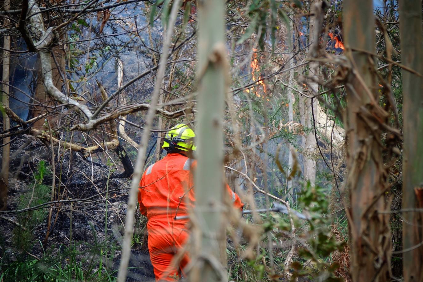 Un incendio en la Sierra del Sueve concentra un importante equipo material y humano para lograr su extinción