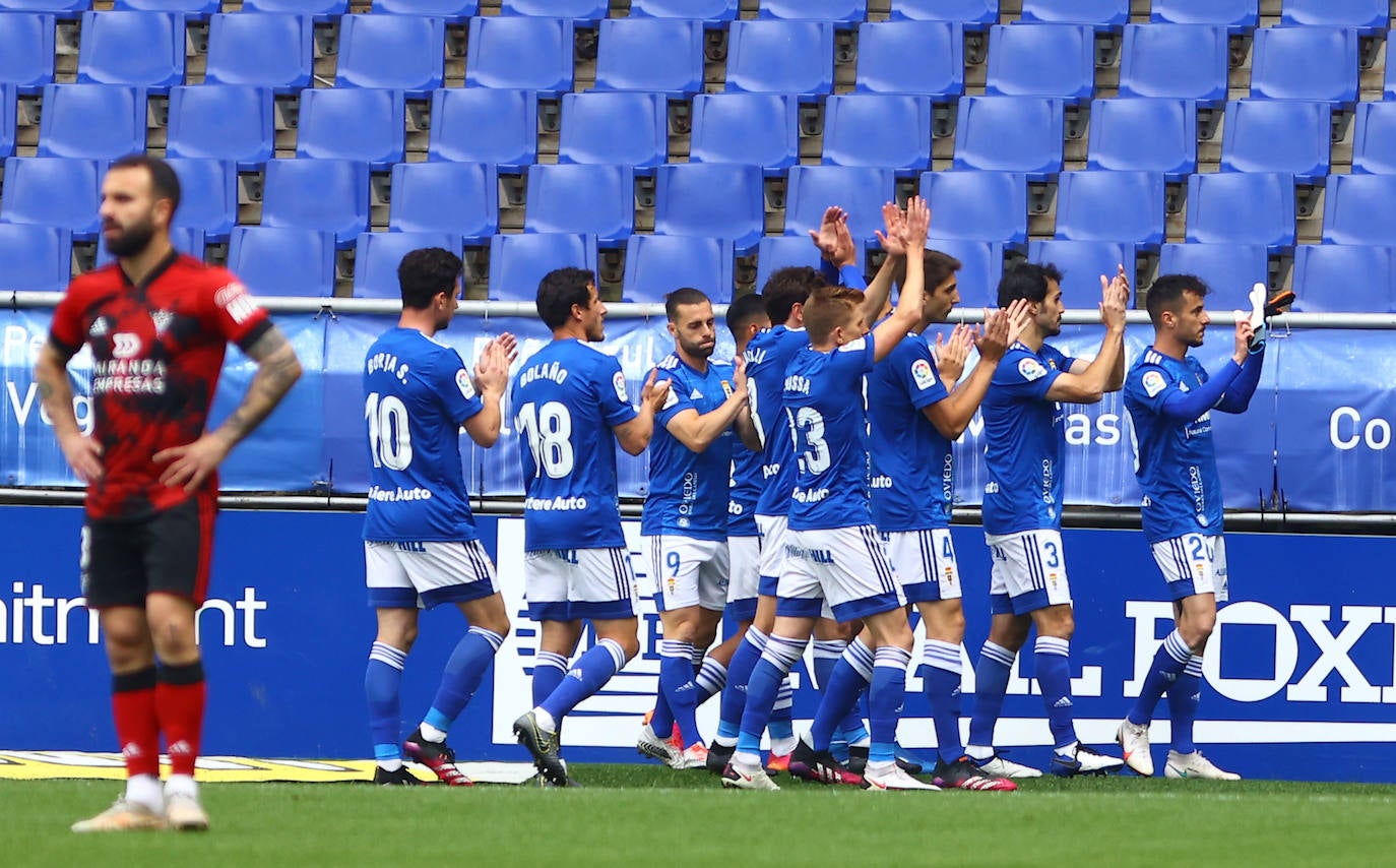 El Oviedo no pude dedicarle el triunfo a Arnau en su enfrentamiento contra el Mirandés, que se saldó con un empate a uno.