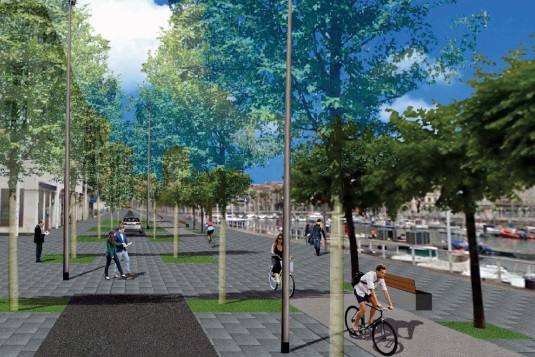 En 'Gijón paseo marítimo y peatonal arbolado' también se apuesta por la vegetación. “Nuestra propuesta se basa en peatonalizar y regenerar este sistema único de espacios urbanos, públicos, portuarios, paisajísticos y ponerlos en valor favoreciendo al máximo el acto cívico de andar, pasear, ir en bicicleta, caminar por los diferentes paseos, muelles, diques, plazas, por la playa, disfrutando de las vistas largas hacia la ciudad, hacia el puerto y el horizonte”, destacan en la memoria sus autores.