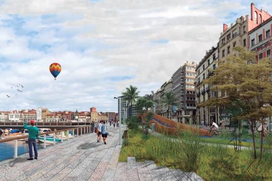 'Senda al horizonte' busca la “prevalencia del espacio natural” y propone “una organización del espacio en dos bandas diferenciadas interconectadas, manteniendo sin interrupciones un paseo-corredor de carácter dinámico y directo al borde del mar, y junto a este, un boscoso jardín lineal a lo largo del cual pueda discurrir un paseo alternativo, más íntimo y pausado, que permita, a su vez, ampliar la longitud del recorrido entre el Museo del Ferrocarril y el rompeolas”.