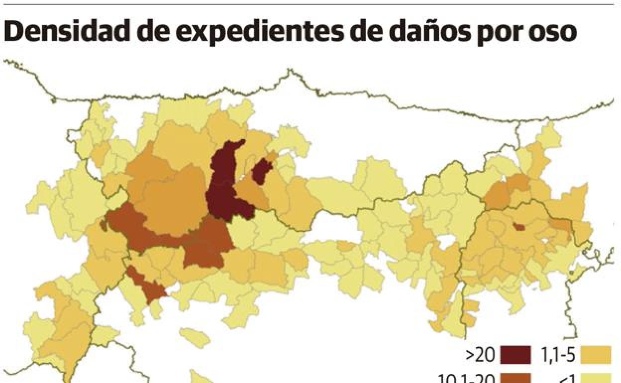 Densidad de expedientes de daños por oso 