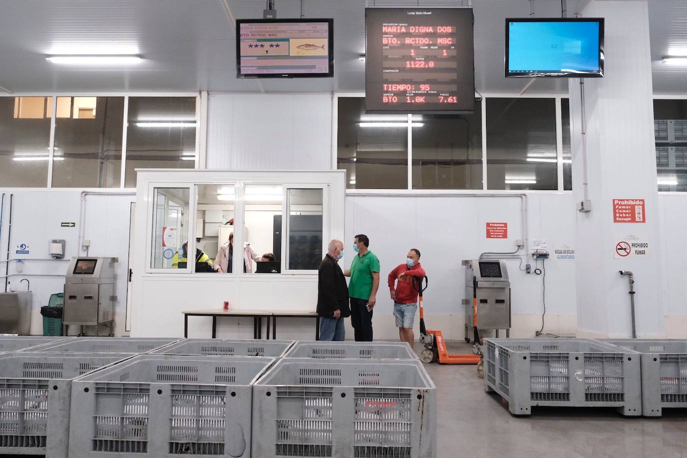 El primer bonito subastado en la lonja de Gijón esta temporada ha alcanzado un precio de 12,99 euros. Como ya ocurriera los últimos años, fue el pesquero con base en Bermeo 'María Digna Dos' el que descargó las primeras tinas. 