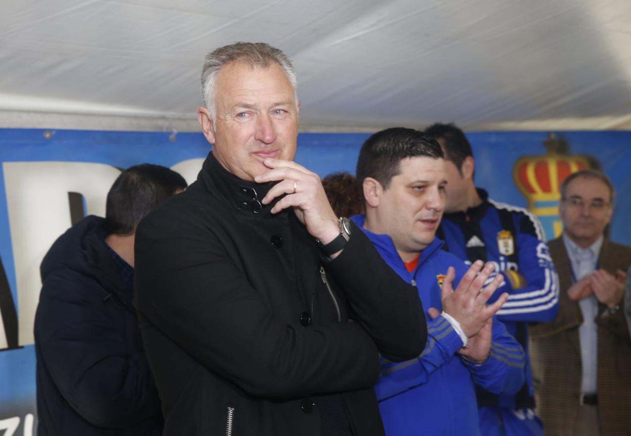 Antonio Rivas en el acto de entrega del trofeo Herrerita del año 2019 que conceden las peñas azules.