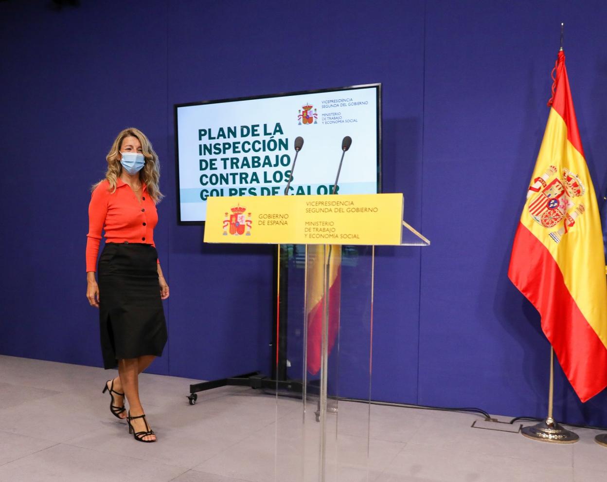La vicepresidenta segunda del Gobierno, Yolanda Díaz, ayer en rueda de prensa. 