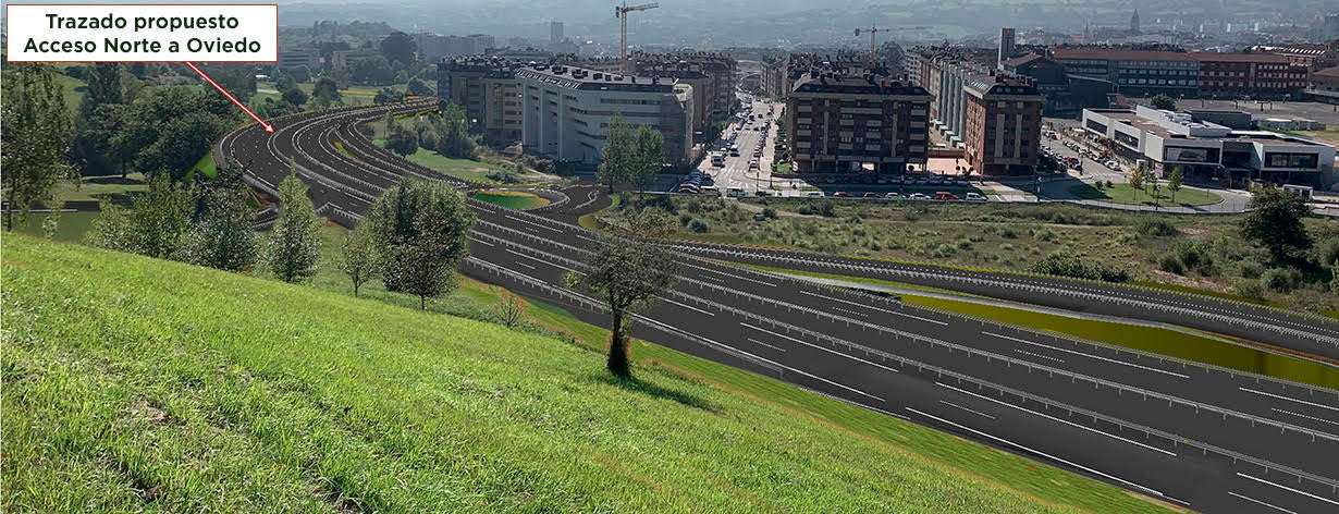 Las cuatro alternativas al proyecto del nuevo acceso Norte a Oviedo que figuran en la encuesta que ha abierto el Ministerio de Transportes