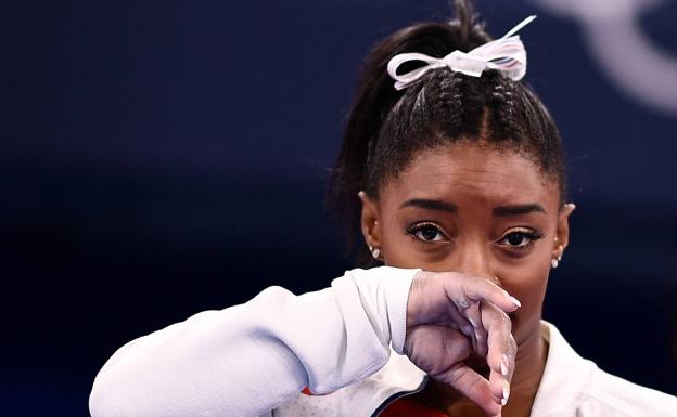 Simone Biles, el día que anunció su retirada de las competiciones de Tokyo 2020.