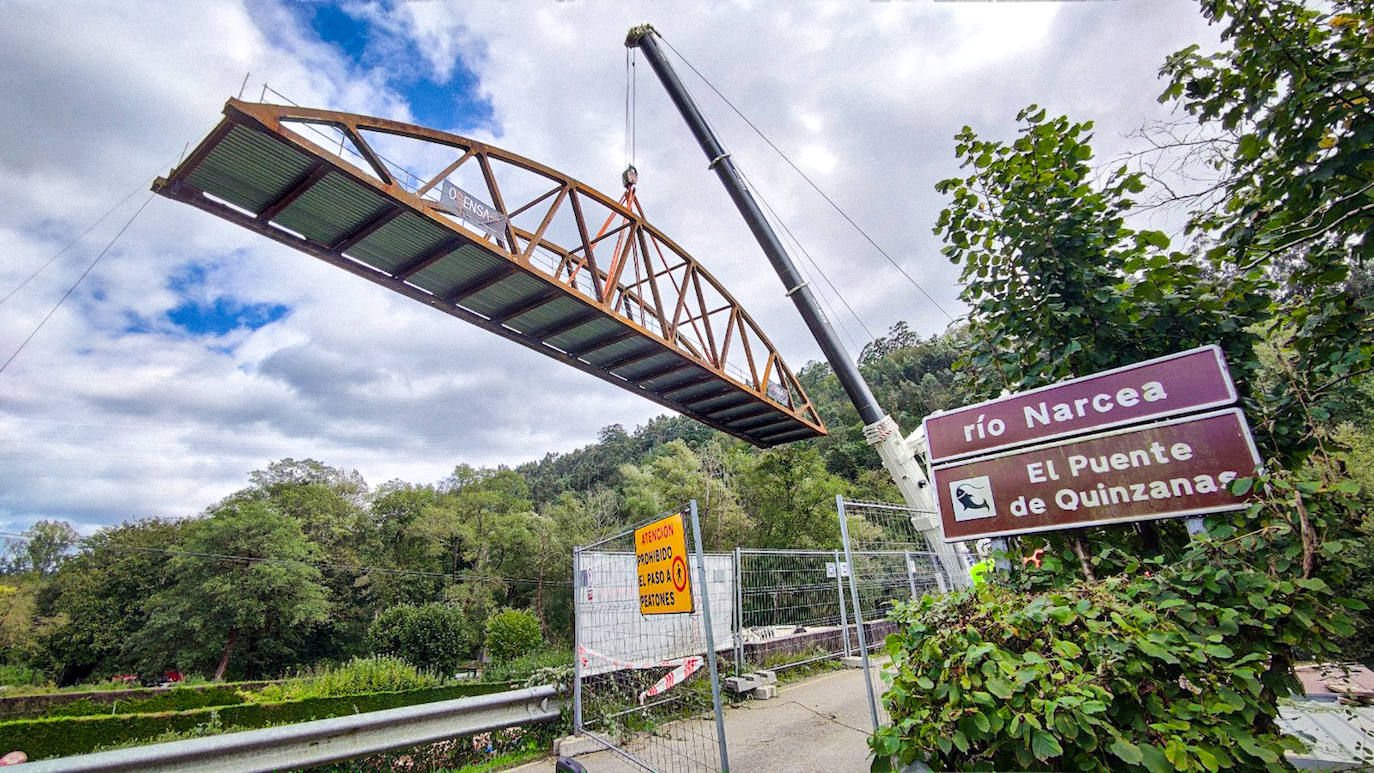 Fotos: Así fue la instalación del puente de Quinzanas