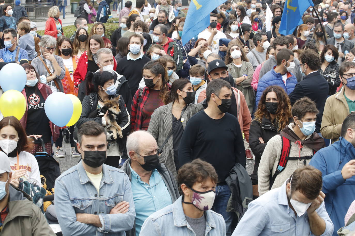 Miles de personas recorren el centro de Oviedo en la concentración por la oficialidad de la llingua. 