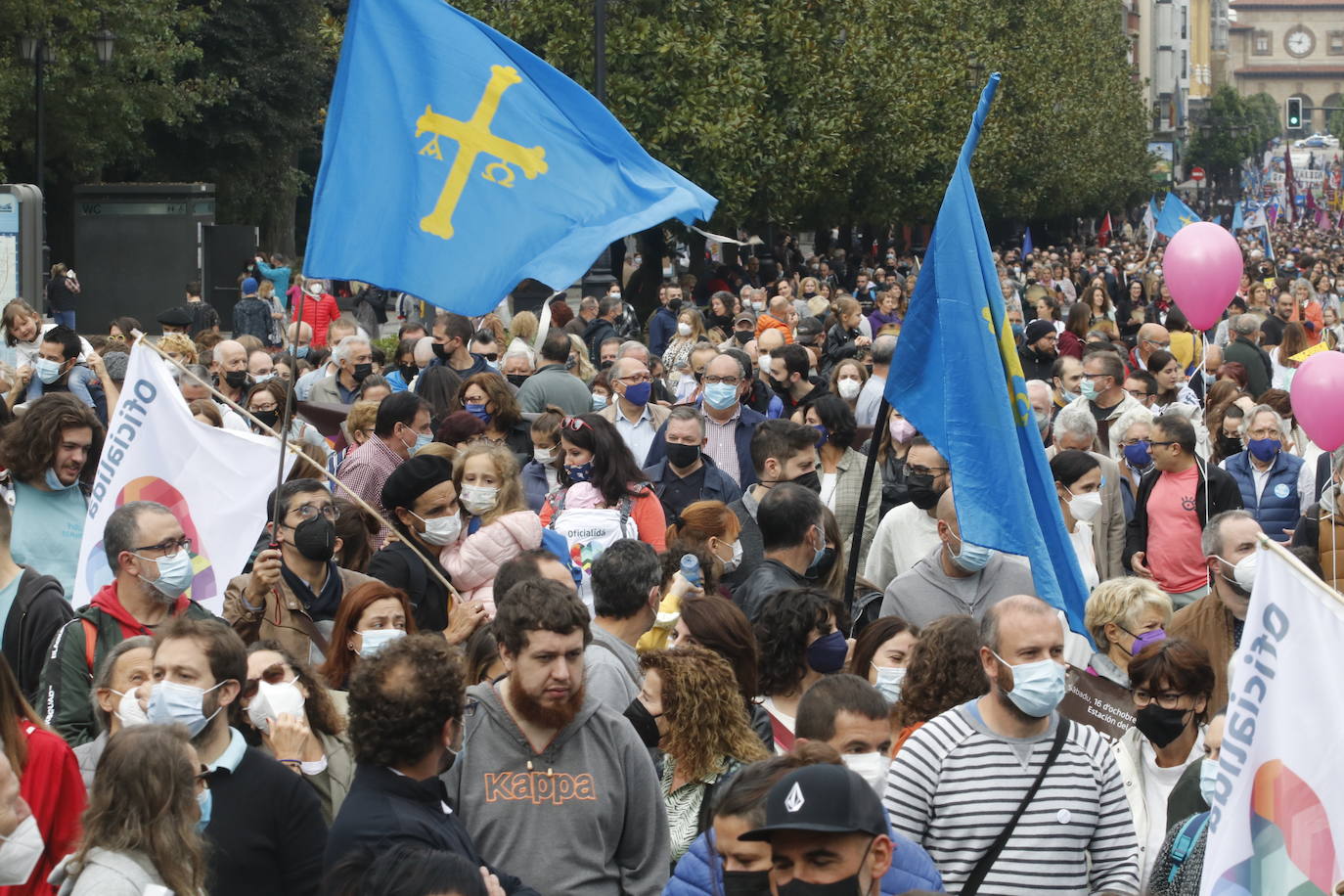 Miles de personas recorren el centro de Oviedo en la concentración por la oficialidad de la llingua. 