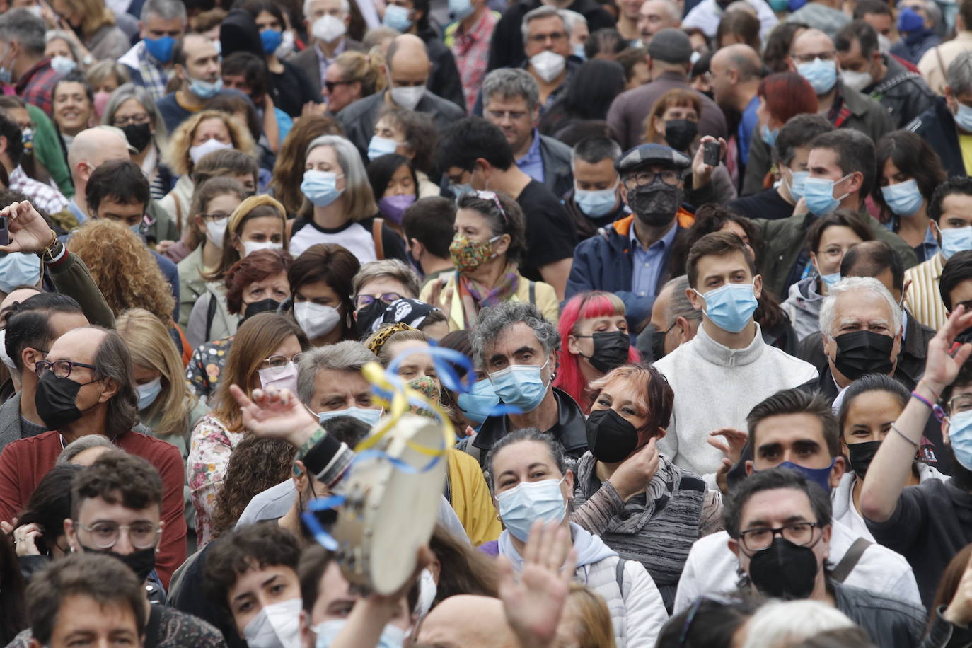 Miles de personas recorren el centro de Oviedo en la concentración por la oficialidad de la llingua. 