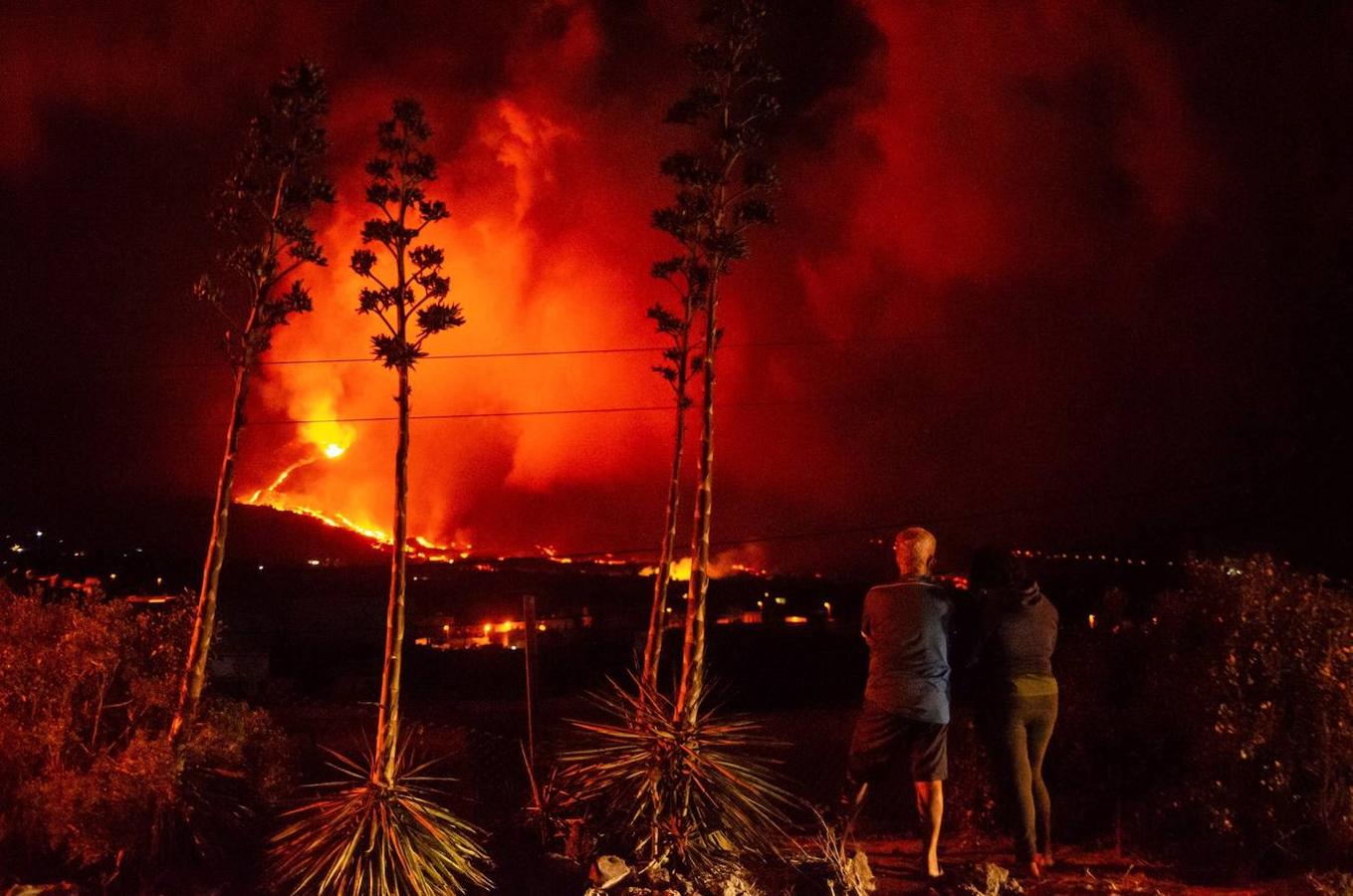 El volcán de La Palma continúa en erupción tras un mes de actividad. Su fuerza sigue arrasando plantaciones agrícolas con una nueva boca en el área del cono principal, que expulsa gran cantidad de cenizas y lava, además de provocar numerosos temblores. 