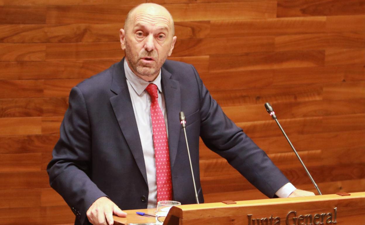 El vicepresidente y consejero de Administración Autonómica, Medio Ambiente y Cambio Climático, Juan Cofiño, durante el Pleno de la Junta General.