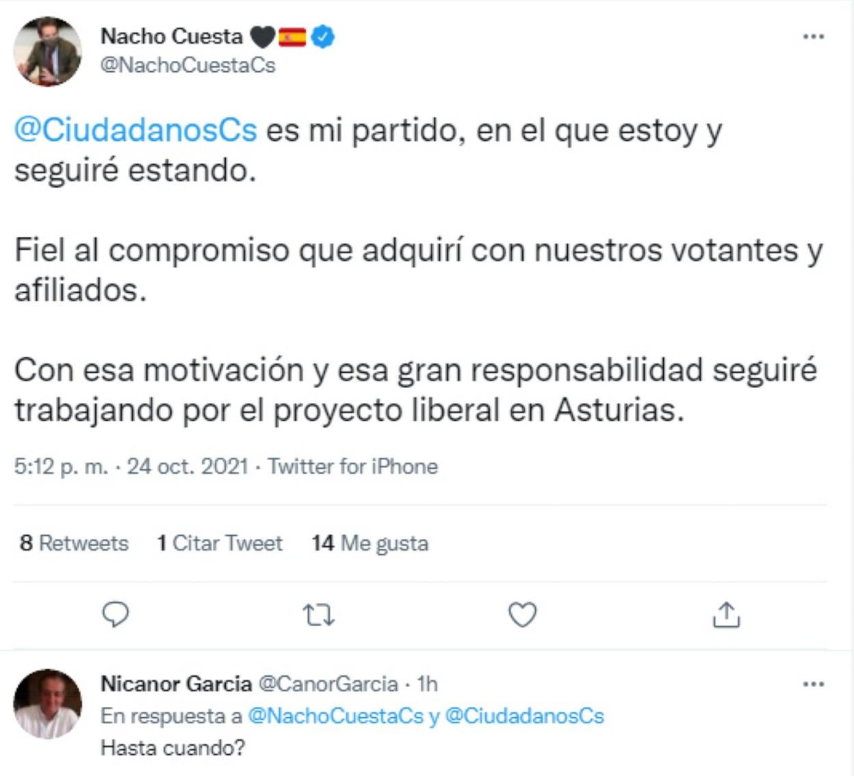 La respuesta de Nacho Cuesta: «Estoy y seguiré estando» en Ciudadanos