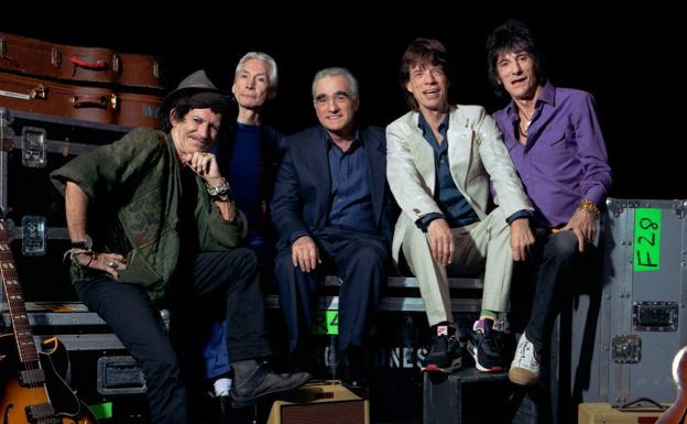 Martin Scorsese junto a los Rolling Stones en 2008, durante la promoción de 'Shine a Light'.