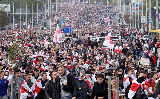 Protestas contra la oposición en el mes de octubre en Minsk.