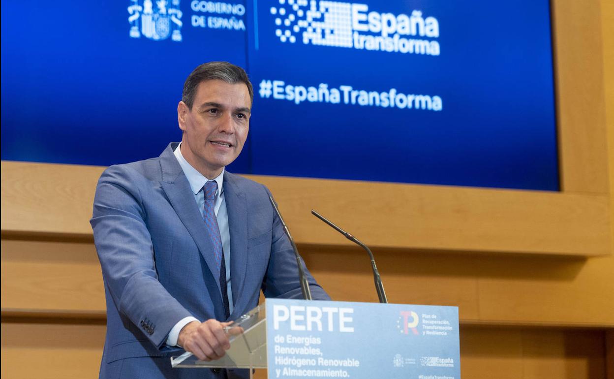 Pedro Sánchez, en la presentación del PERTE de las renovables, el hidrógeno verde y el almacenamiento.