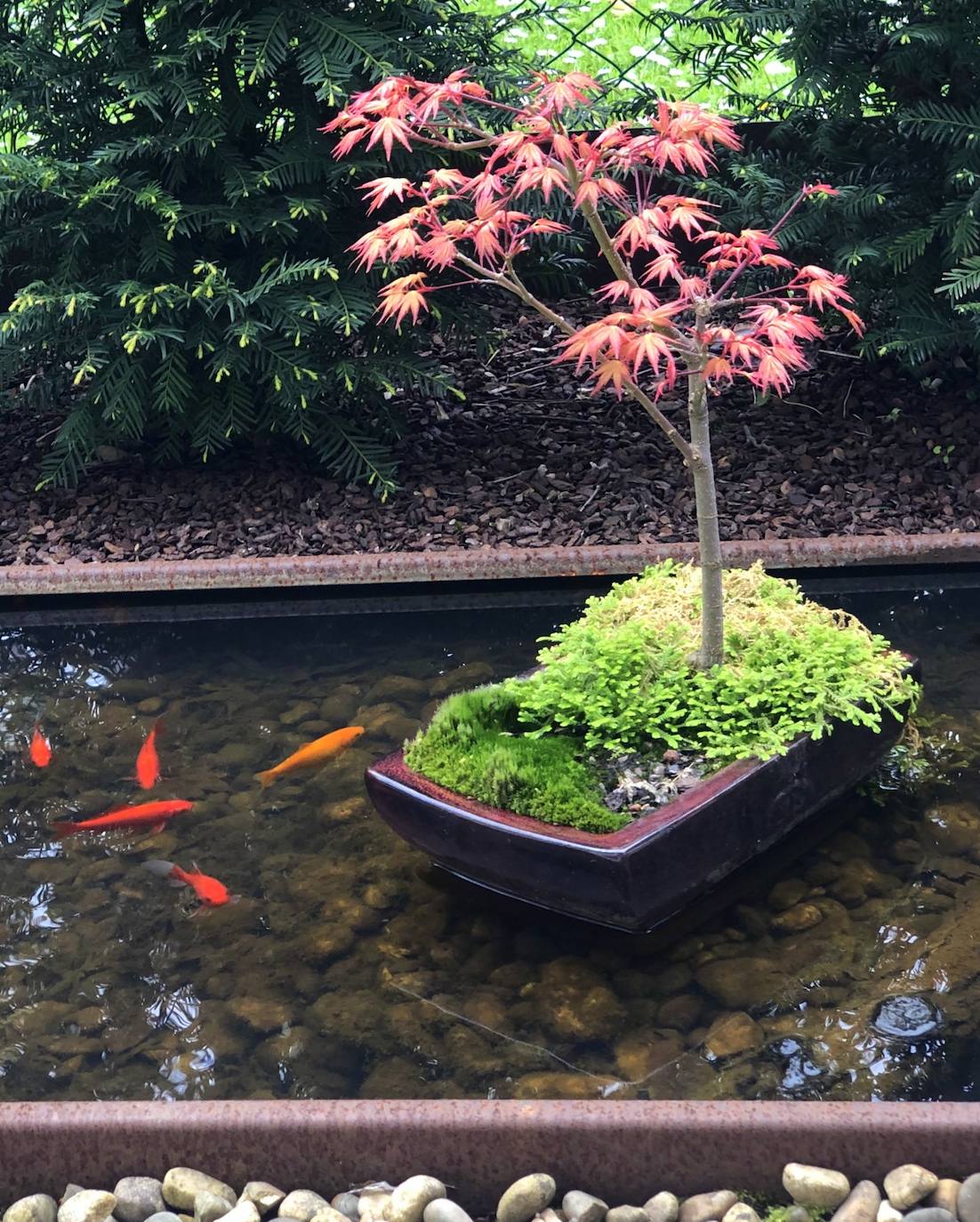 El jardín escultórico japonés de Mario Argüelles se encuentra situado en la histórica finca de los marqueses de Pidal (Somió), convertida ahora en su mayor parte en la urbanización El Pisón.