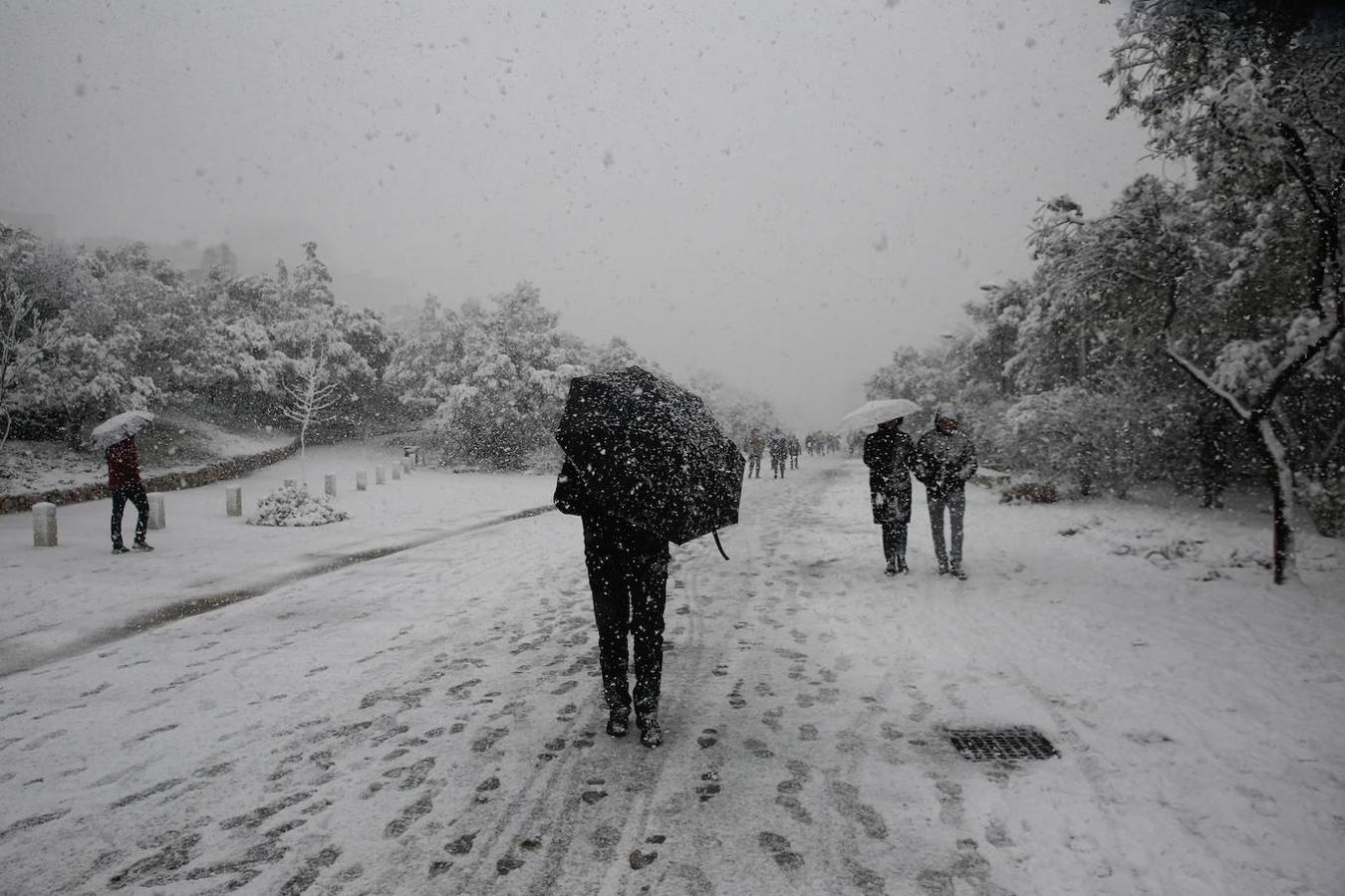 La Acrópolis de Atenas se despertó este lunes bajo un manto de nieve al igual que otros monumentos de la antigüedad en la capital griega y sus paisajes cotidianos, ofreciendo un espectáculo excepcional en medio de la ola de frío que el temporal Elpís ha dejado tras de sí.