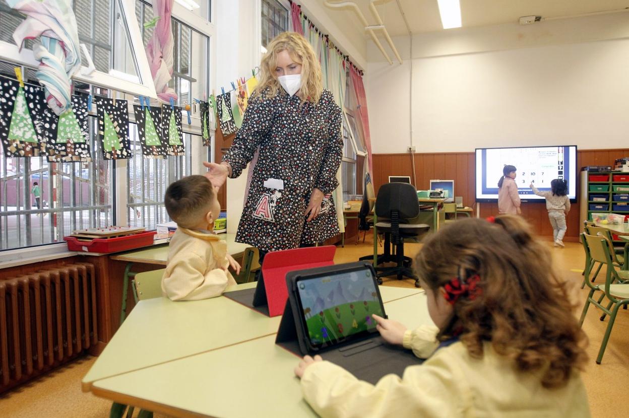 Alumnos de un aula de Infantil del Colegio Público Los Campos, en Gijón. 
