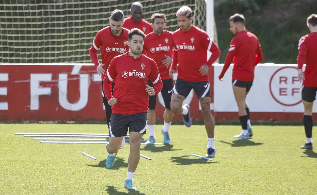 Jony, en una sesión de entrenamiento con el Sporting.