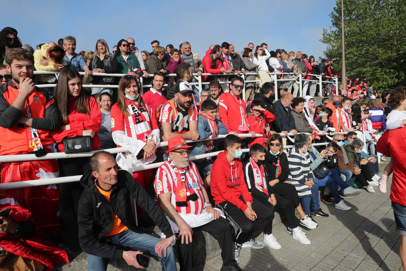 La afición del Sporting ha llenado las inmediaciones de El Molinón antes del partido que enfrentará a los rojiblancos con el Real Oviedo 