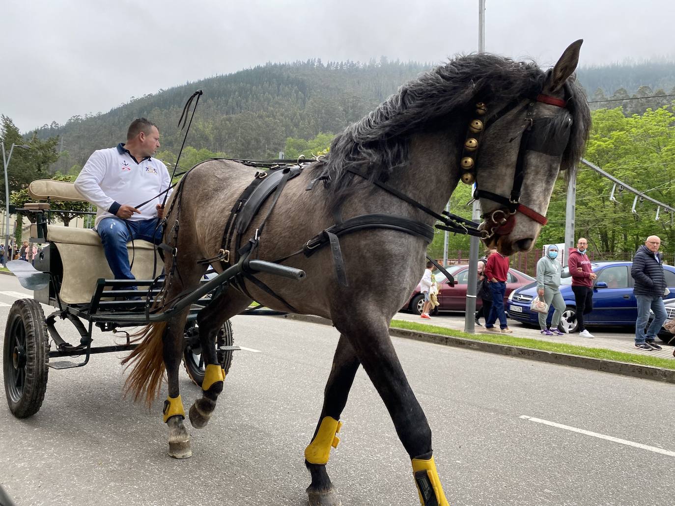 Cientos de jinetes y amazonas se desplazaron desde muy distintos puntos de la geografía regional hasta la Feria de Abril de Infiesto. La capital piloñesa celebró, tras dos de parón por la pandemia, la procesión hasta el Santuario de la Cueva, la misa rociera y la bendición de los animales. 