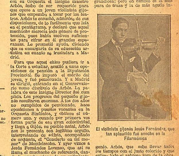 El violinista gijonés, en EL COMERCIO en 1922.