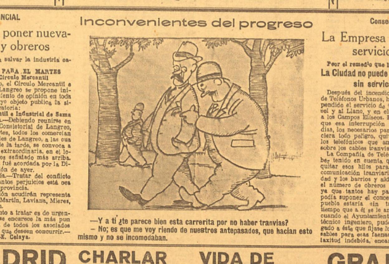 Andando por no haber tranvías. Viñeta cómica de EL COMERCIO.