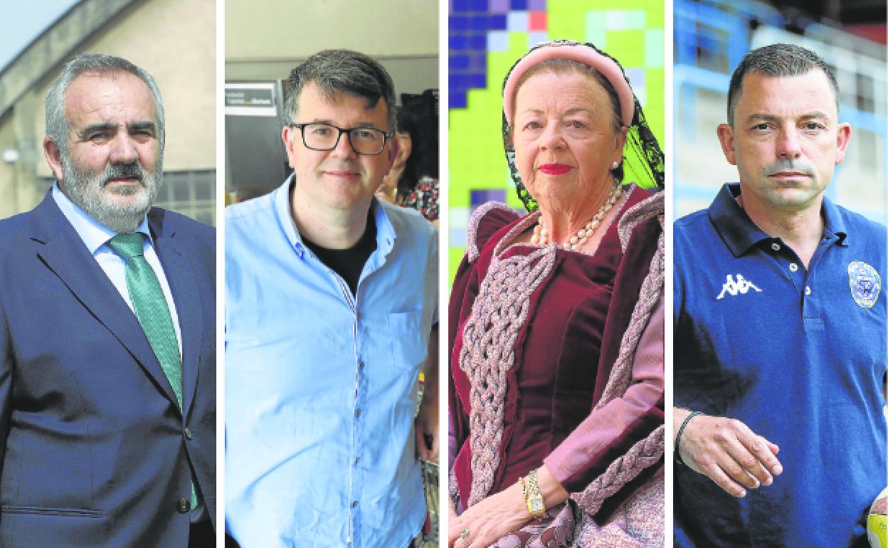 Jesús Alberto González, director de la planta de Fertiberia; Agustín Albuerne, presidente de la Fraternidad de Francisco; Pilar Rodríguez, presidenta de la asociación Pedro Menéndez y Felipe Blanco, presidente del Belenos Rugby Club.