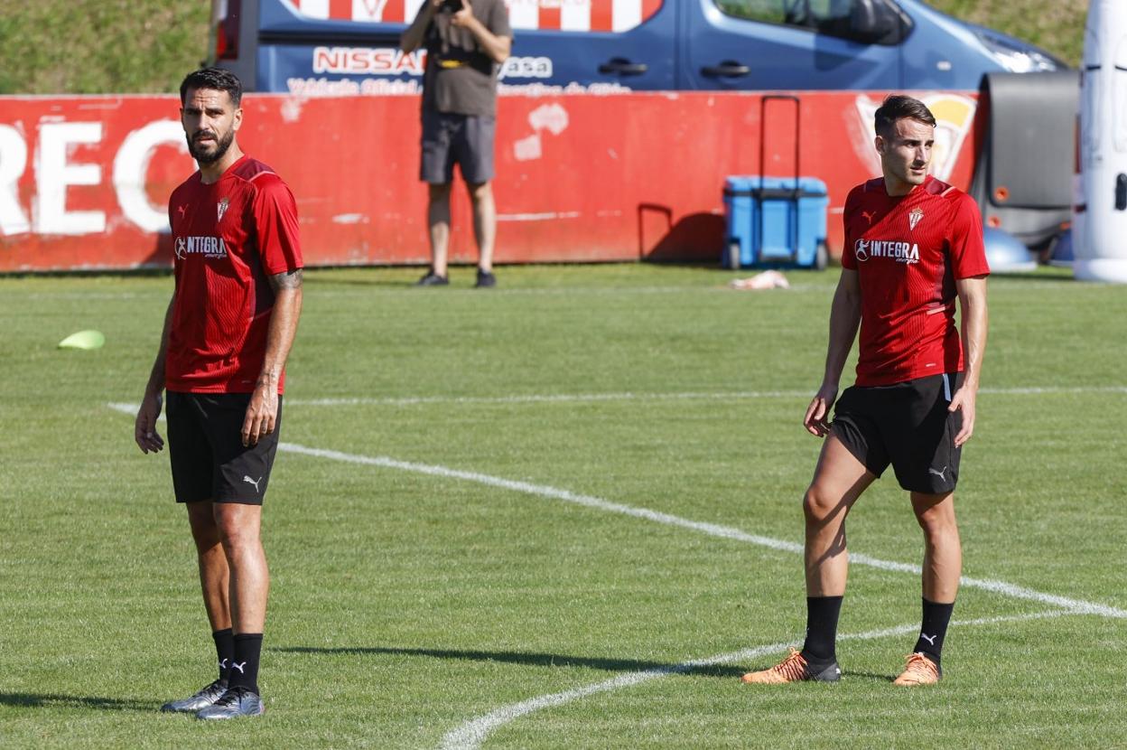 Pol Valentín, ayer, durante su primer entrenamiento. 