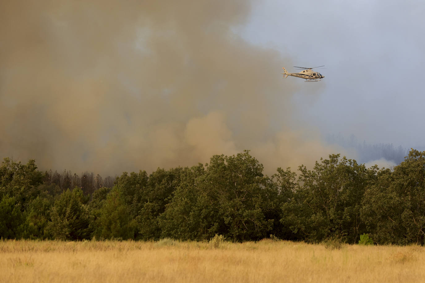 Salamanca. Un operativo de unas mil personas trabajan para estabilizar el incendio en la zona de Monsagro. Unas labores que se desarrollan pendientes del viento, las altas temperaturas y las posibilidades de inversión térmica que pueden producirse y complicar la situación. En la zona de Monsagro se han visto afectadas más de 2.500 hectáreas.