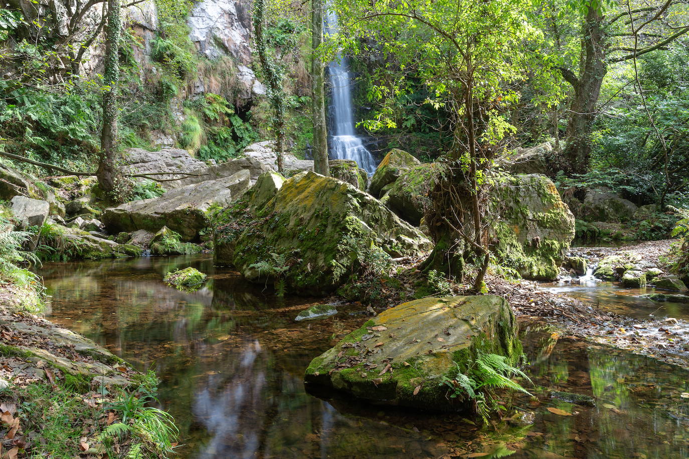 Las cascadas de Oneta, en Villayón, tras caminata de un kilómetro permiten darse no un chapuzón, sino una ducha natural, sobre todo en la de Ulloa, la segunda, donde el chorro cae directamente sobre el bañista. 