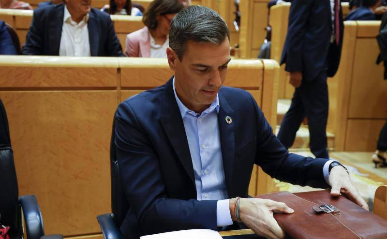 El presidente del Gobierno, Pedro Sánchez, a su llegada al Senado. 