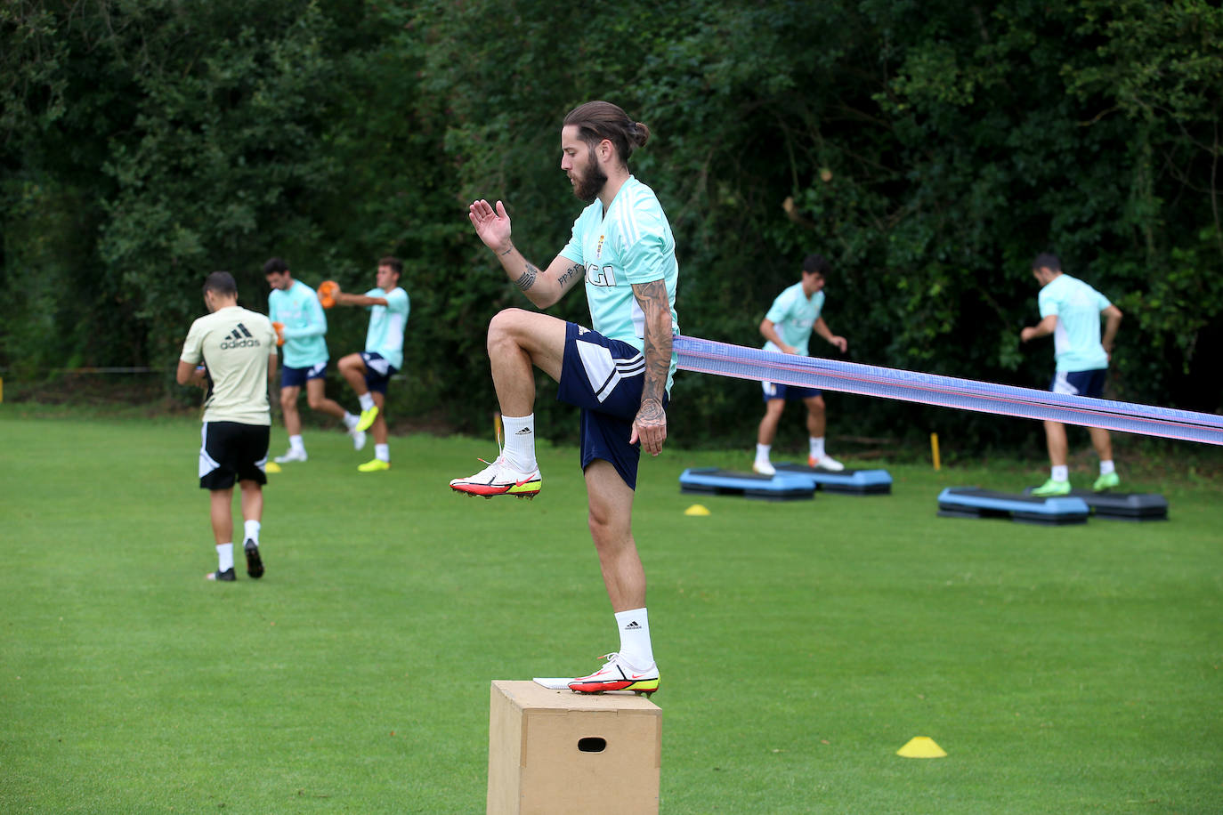 Miguel Llambrich 'Miguelón', en una de las ateriores sesiones de entrenamiento del Real Oviedo
