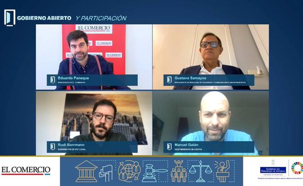 Los participantes en la webinar de EL COMERCIO sobre Gobierno Abierto y Participación.