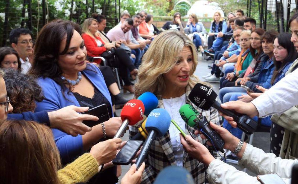 La ministra de Trabajo, Yolanda Díaz, esta mañana en Oviedo. 